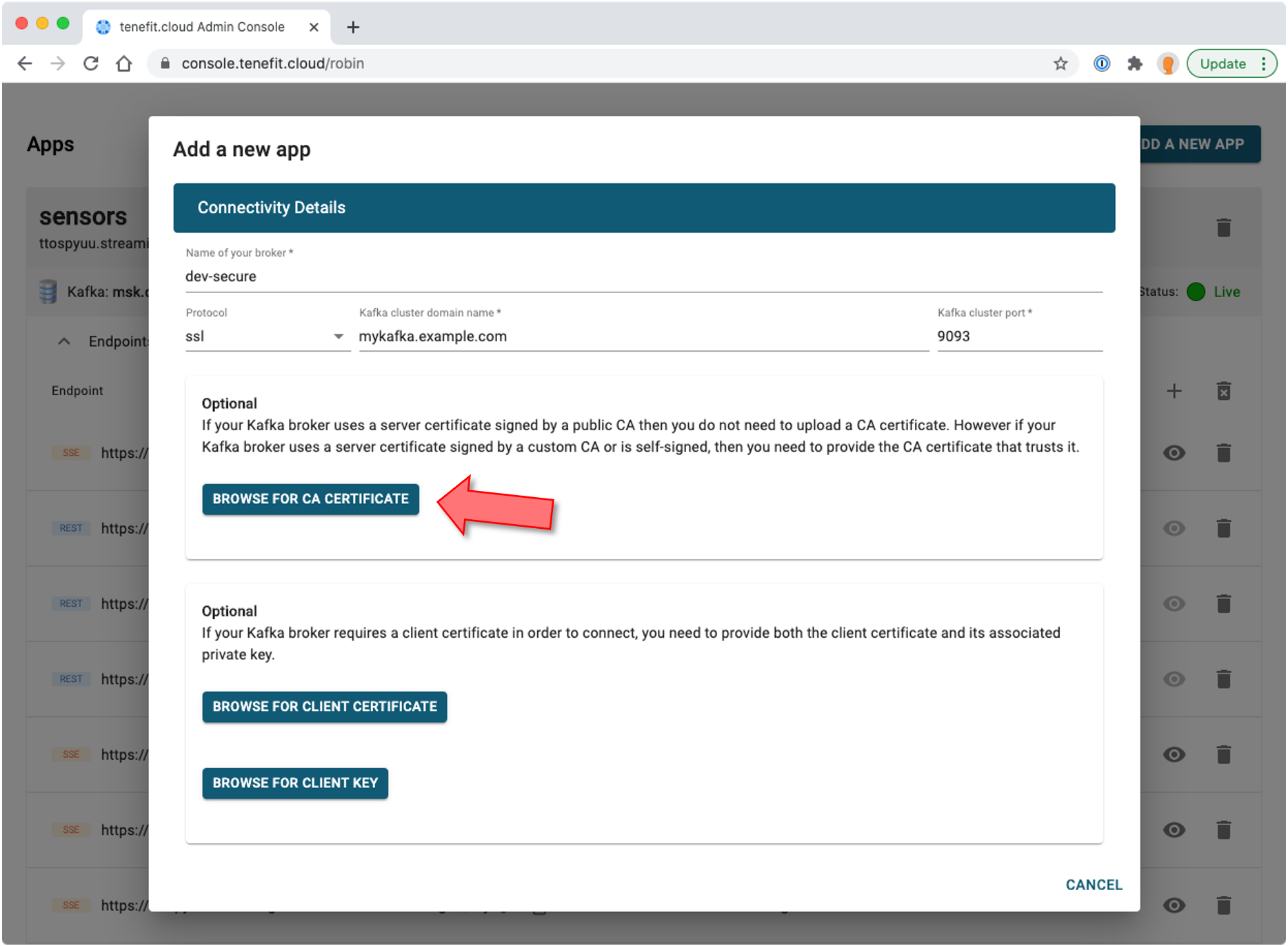 Importing the CA certificate